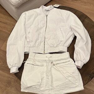 Zara White zip up cropped jacket and matching skirt